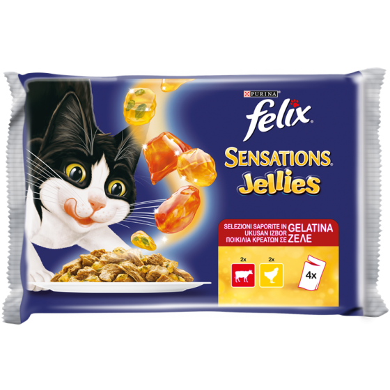 Felix Sensations Jellies Multipack Κοτόπουλο & Βοδινό 4x85gr