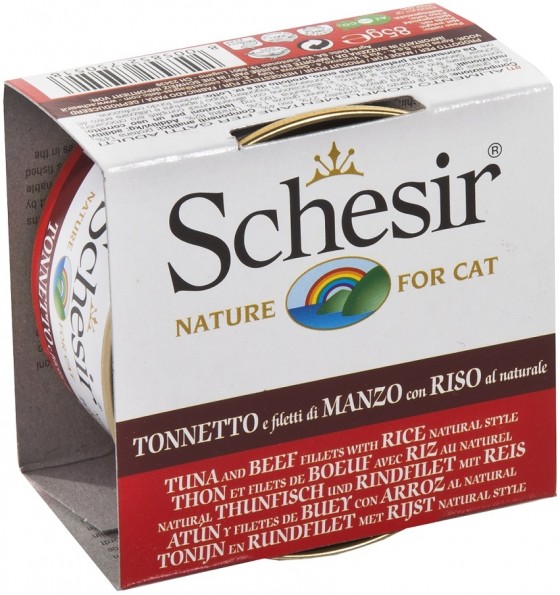 Schesir Cat Natural Brine Τόνος & Μοσχάρι Με Ρύζι 85gr